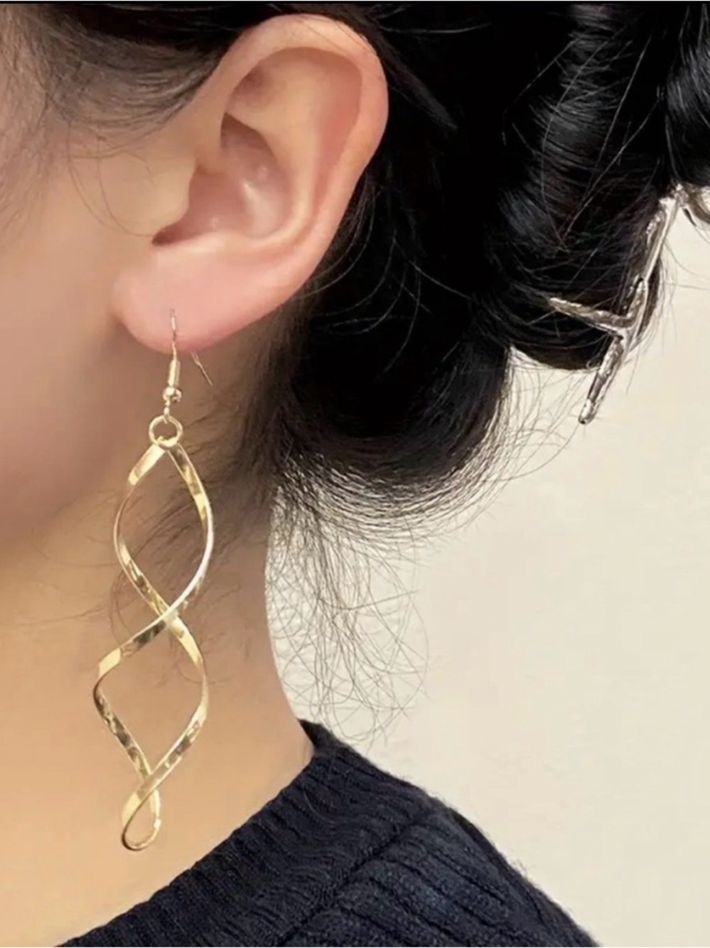 Beginning Boutique Gold Twisted Spiral Drop Earrings - Picture 3 of 5
